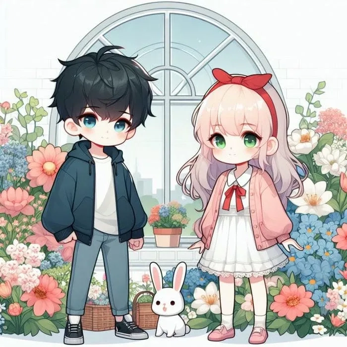 Ảnh cặp đôi anime chibi cute thể hiện tình yêu dễ thương